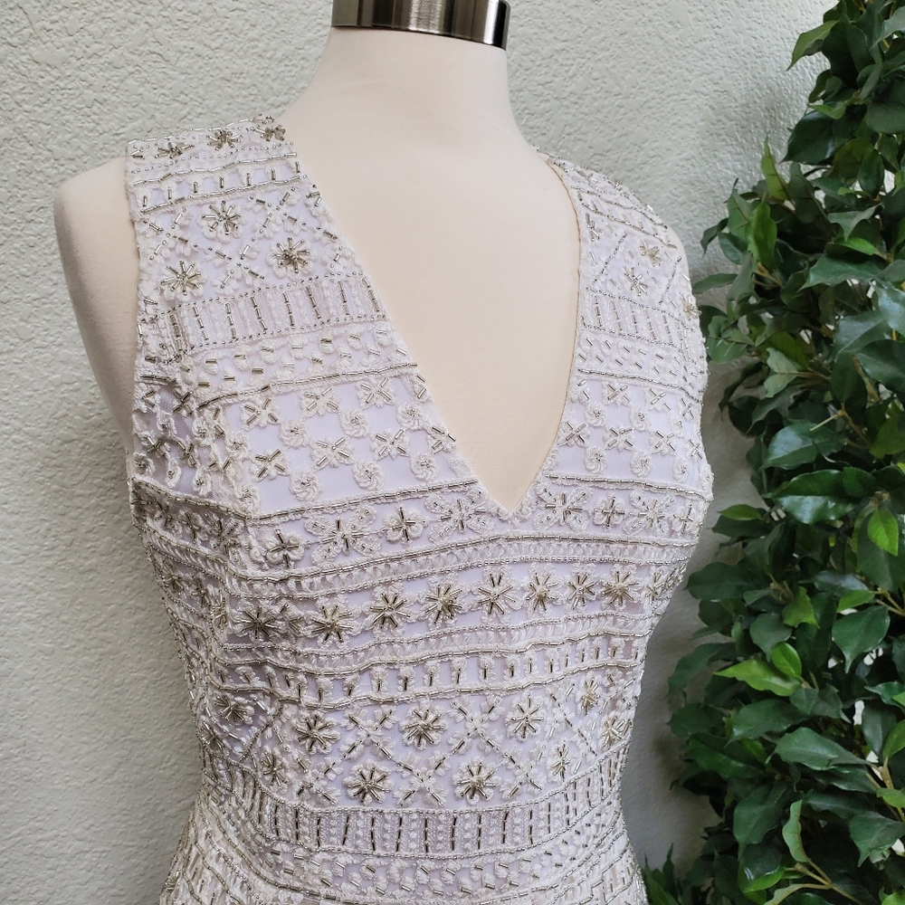 NWT Alice+Olivia Beaded Flare Cocktail White Dress